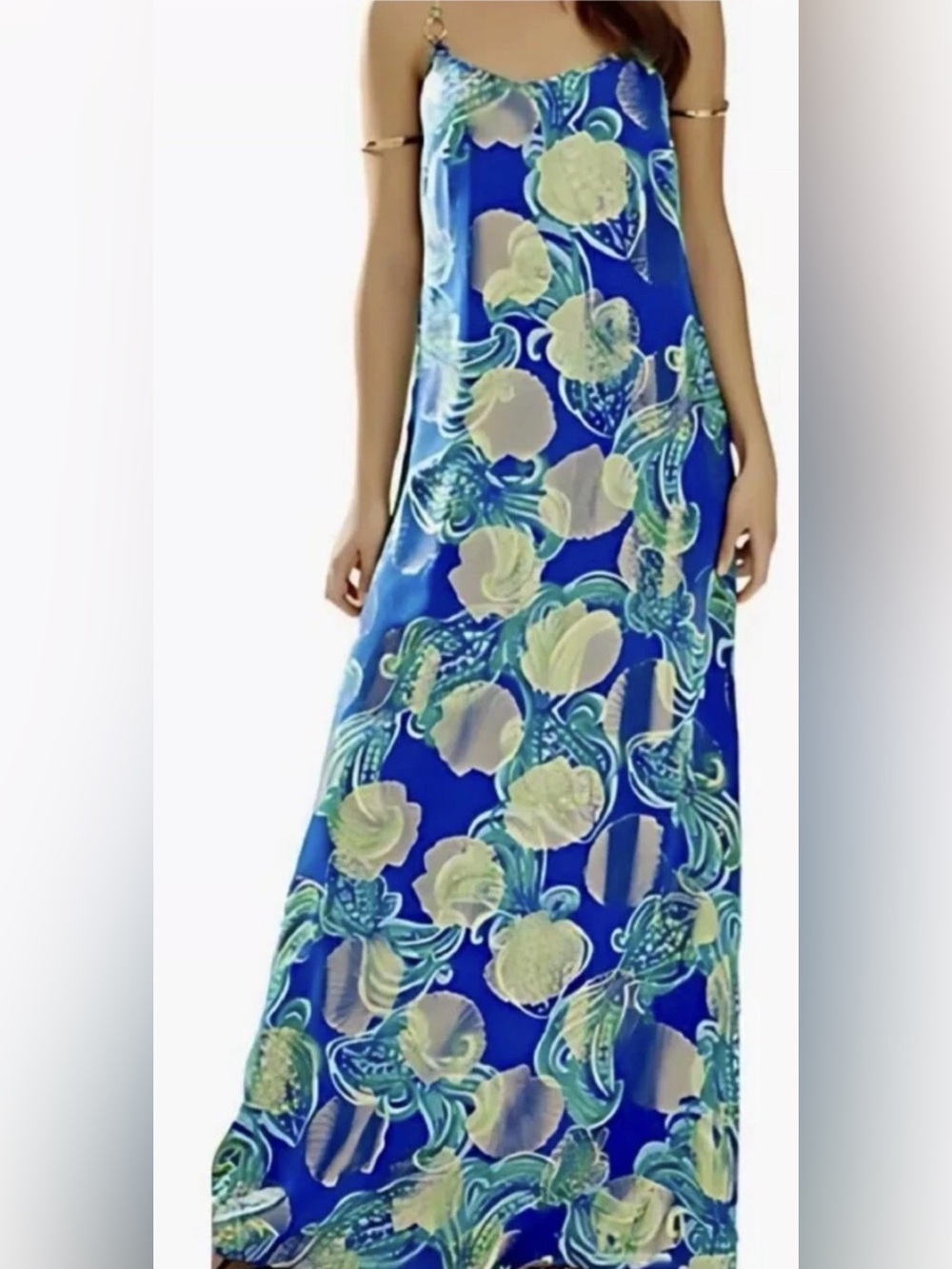 Lilly Pulitzer Dusk Silk Maxi Dress She’s Got Sole Blue Crush M Rare Unicorn